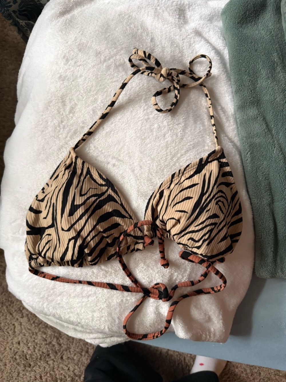 Xhilaration Beige and Black Zebra-Print Triangle Bikini Top